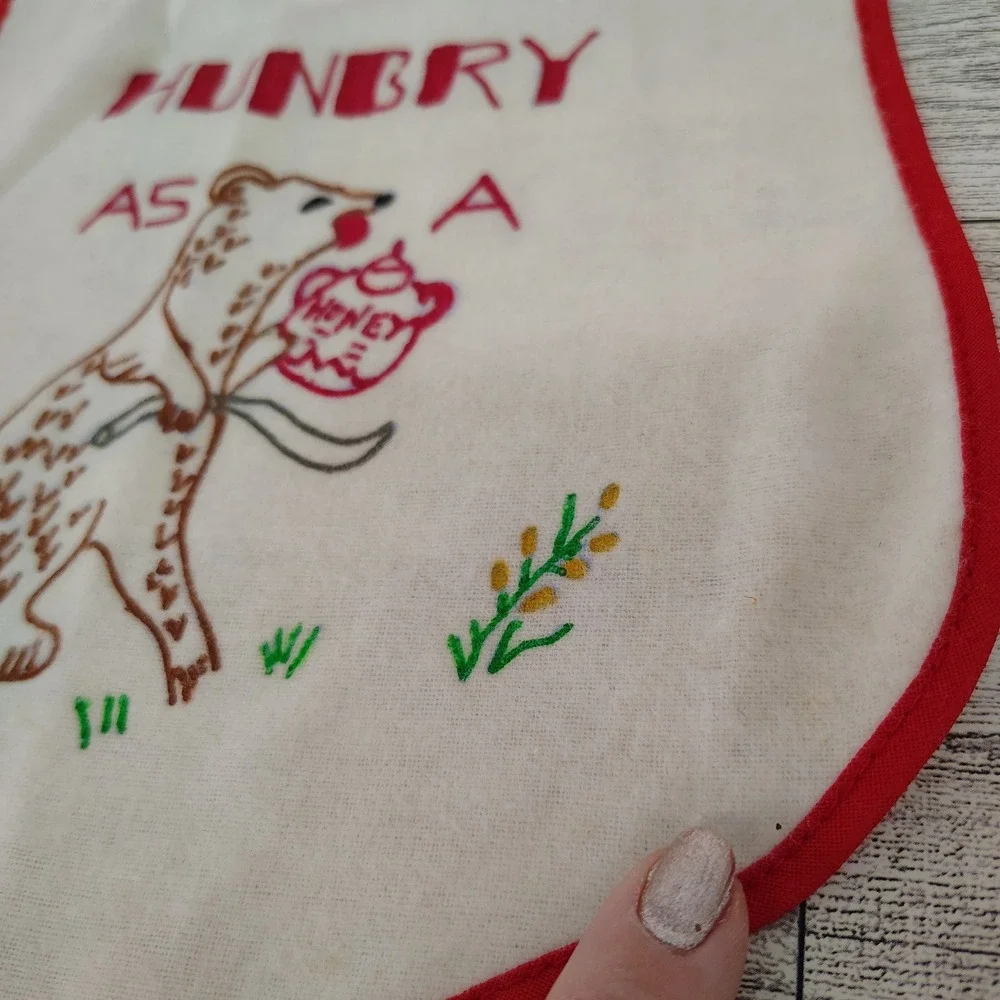 Vintage Baby Bibs Set‎ of 4 Animal Designs Red Trim Funny Cute Mouse Kitten Bear